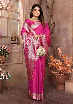Magenta Jacquard Silk Saree Set