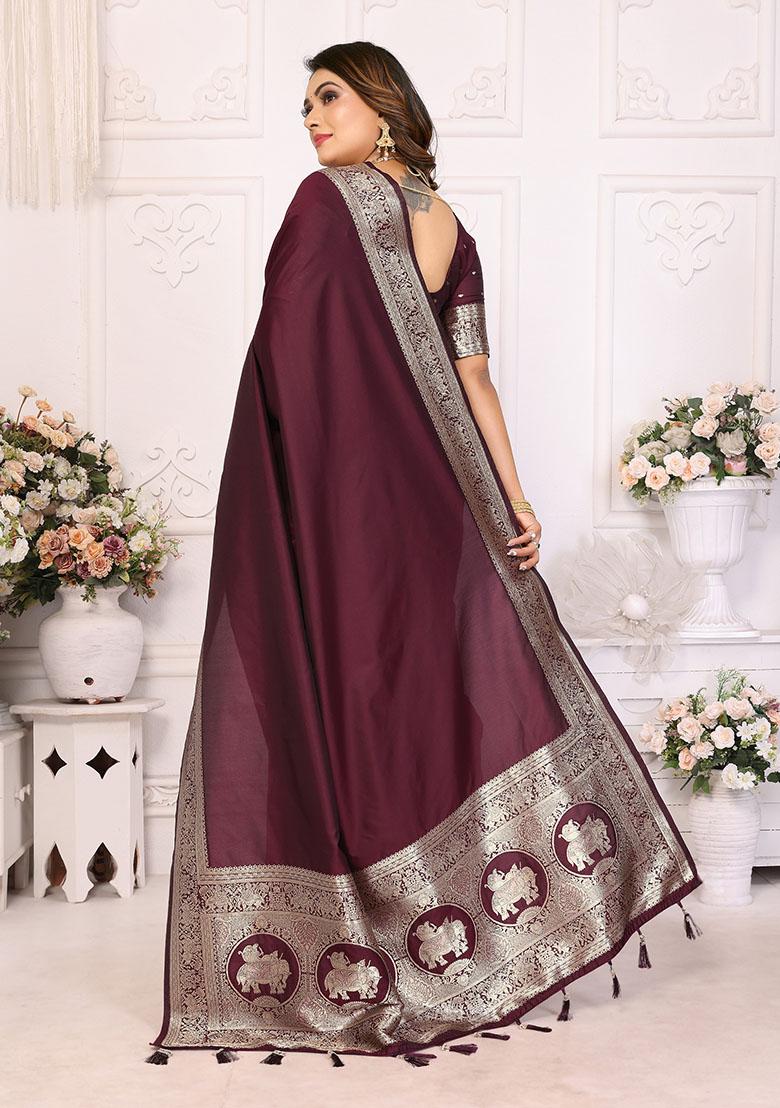 Maroon Jacquard Silk Saree Set