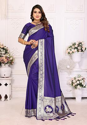 Violet Jacquard Silk Saree Set