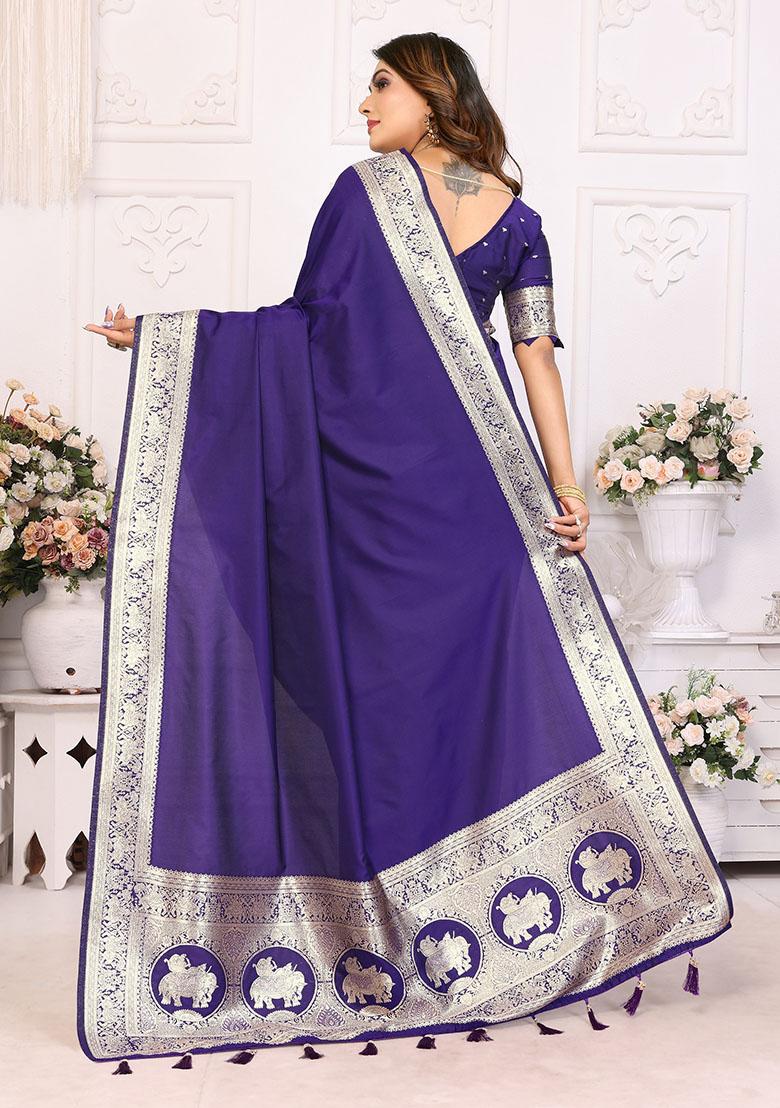 Violet Jacquard Silk Saree Set