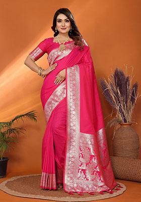 Magenta Jacquard Silk Saree Set