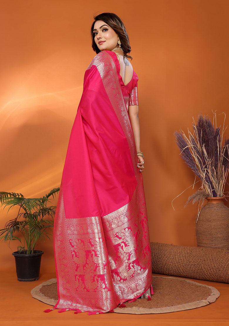 Magenta Jacquard Silk Saree Set