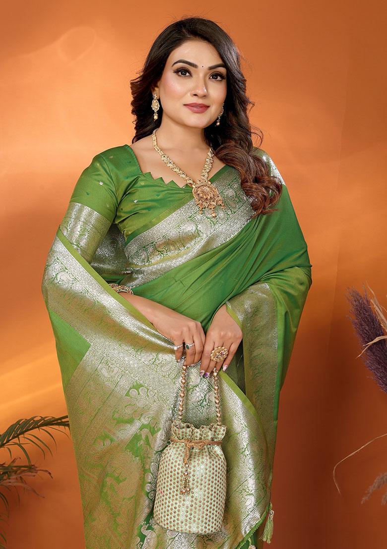Mehendi Green Jacquard Silk Saree Set