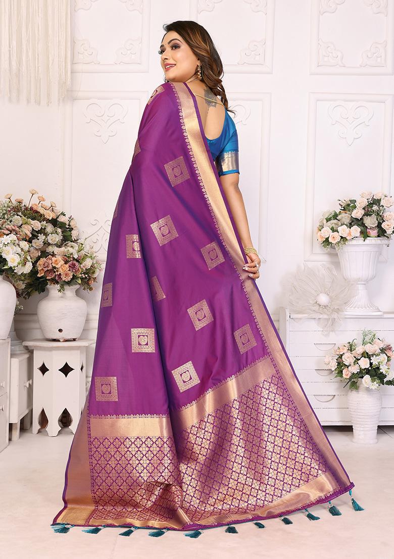 Purple Jacquard Silk Saree Set