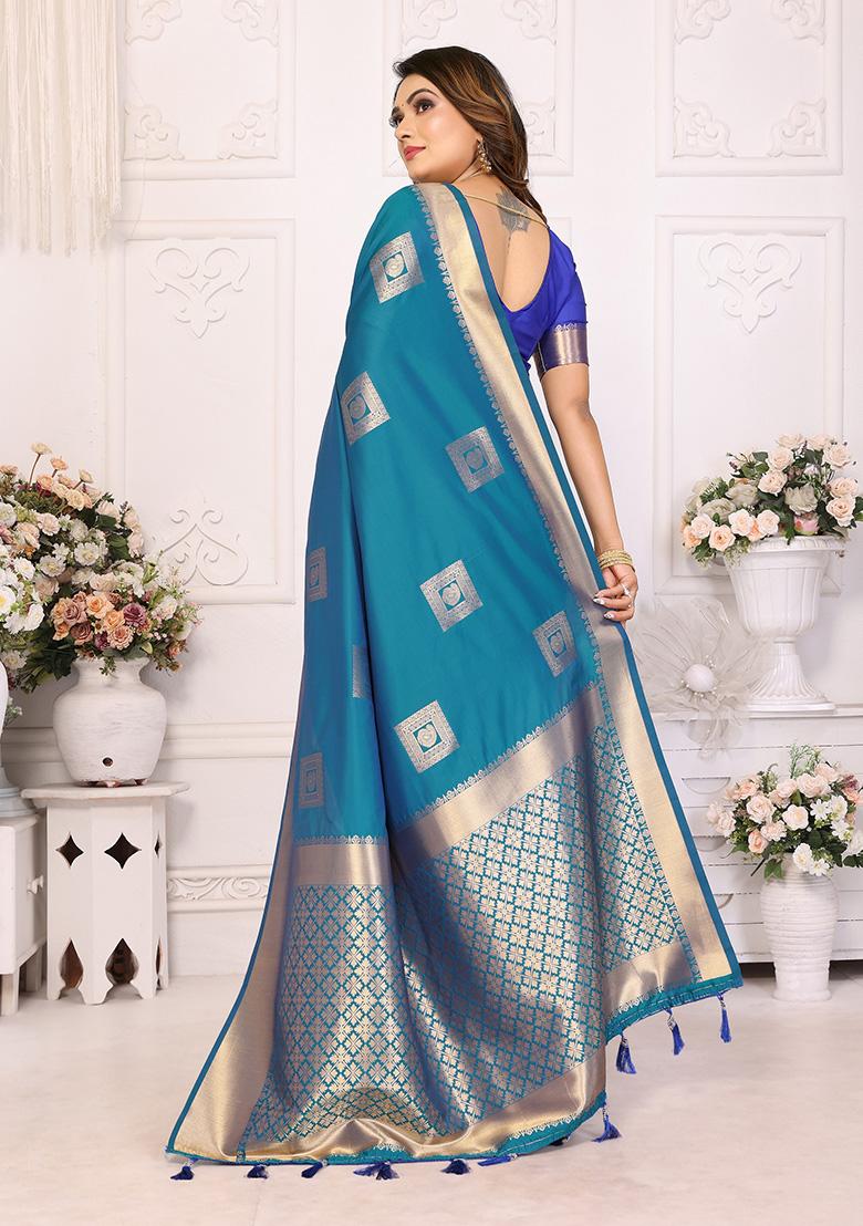 Rama Blue Jacquard Silk Saree Set