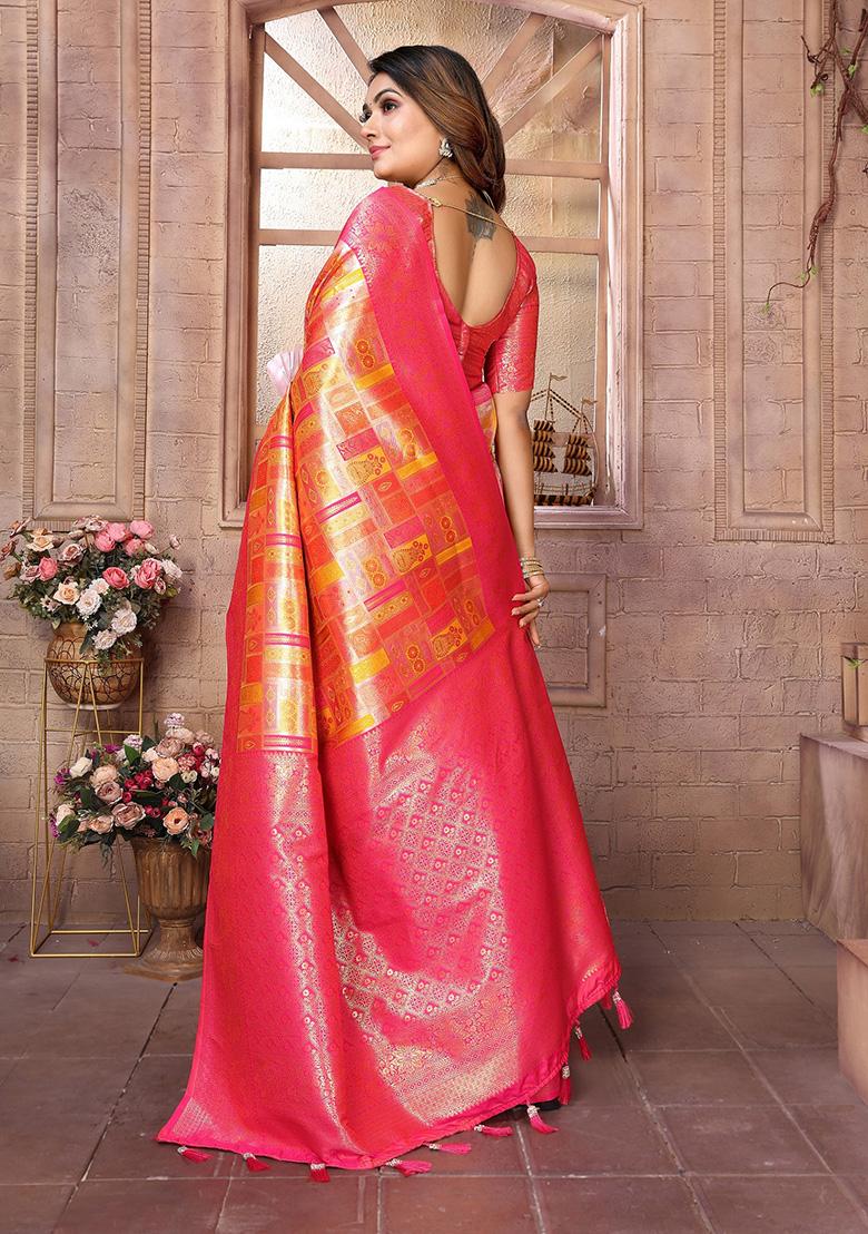 Mustard Yellow Jacquard Silk Saree Set