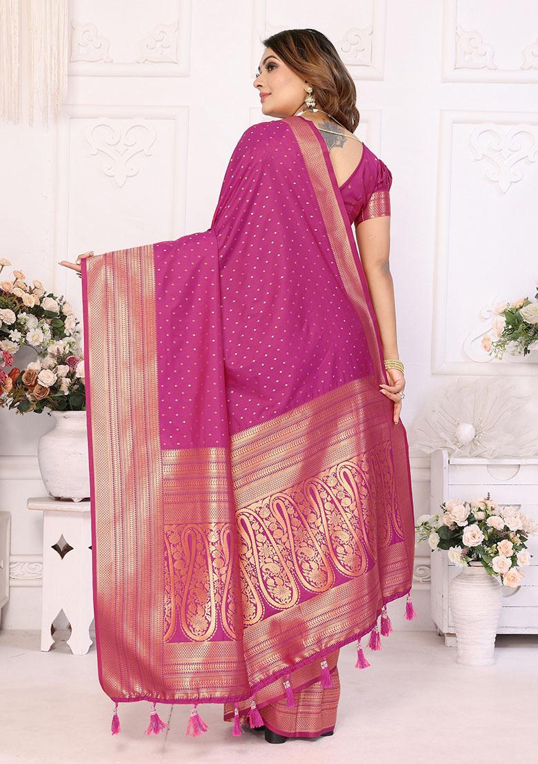 Magenta Jacquard Silk Saree Set