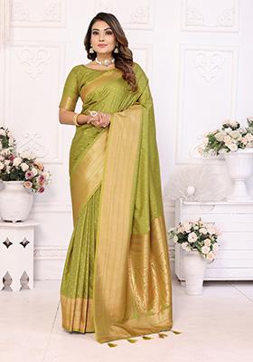 Mehendi Green Jacquard Silk Saree Set