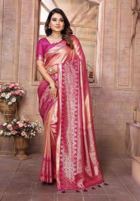 Pink Jacquard Tissue Saree Set