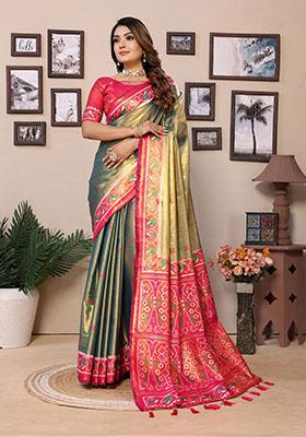 Mehendi Green Jacquard Tissue Saree Set