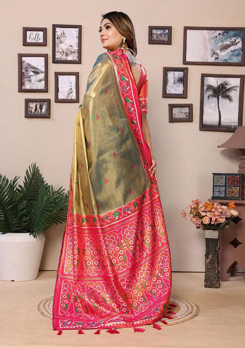 Mehendi Green Jacquard Tissue Saree Set
