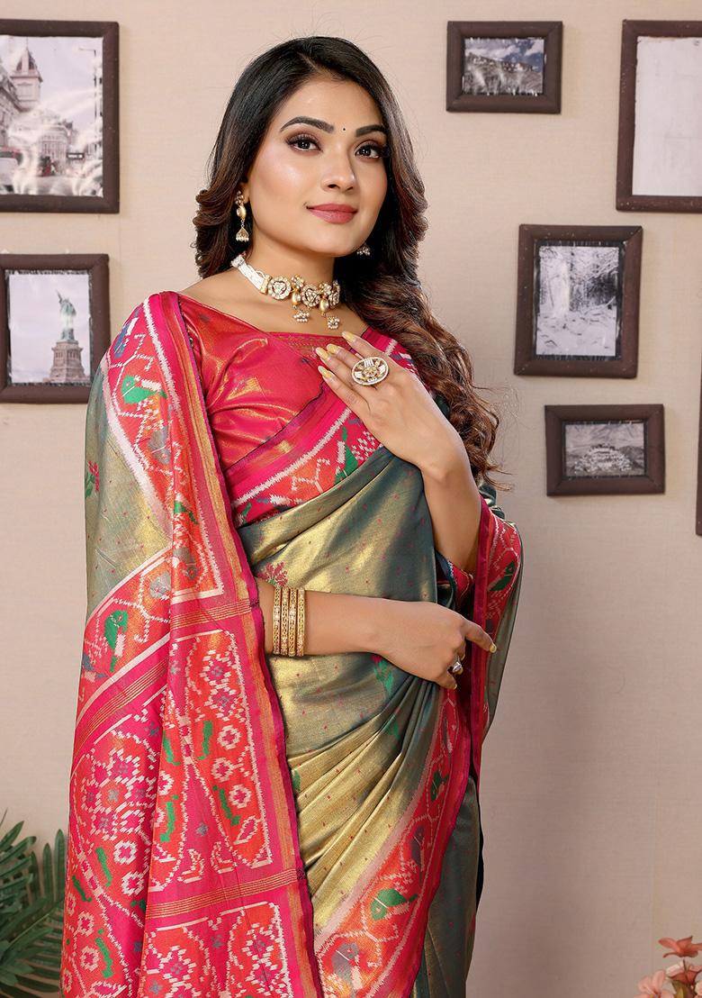 Mehendi Green Jacquard Tissue Saree Set