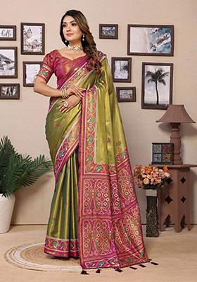 Olive Jacquard Tissue Saree Set