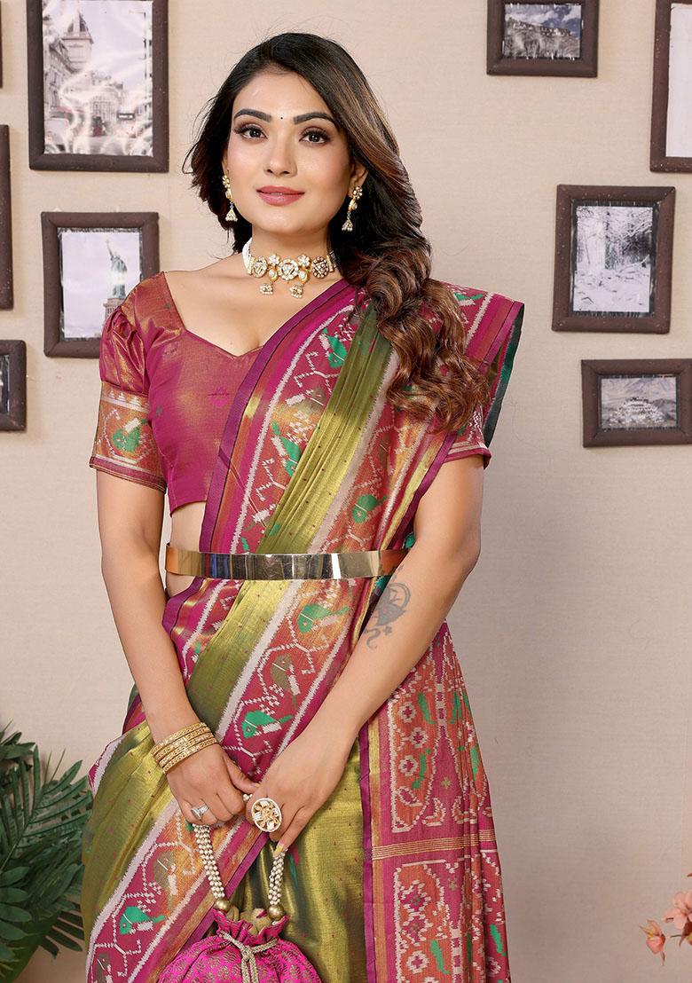 Olive Jacquard Tissue Saree Set