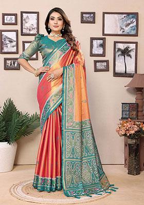 Orange Jacquard Tissue Saree Set