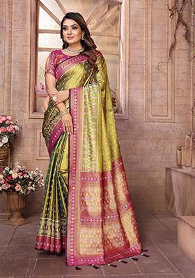 Olive Jacquard Tissue Saree Set