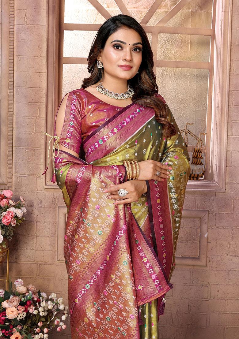 Olive Jacquard Tissue Saree Set