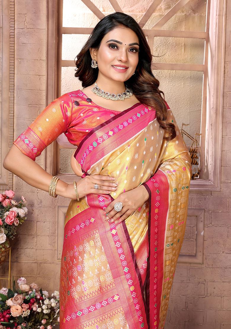 Pink Jacquard Tissue Saree Set