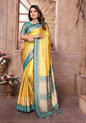 Yellow Jacquard Tissue Saree Set