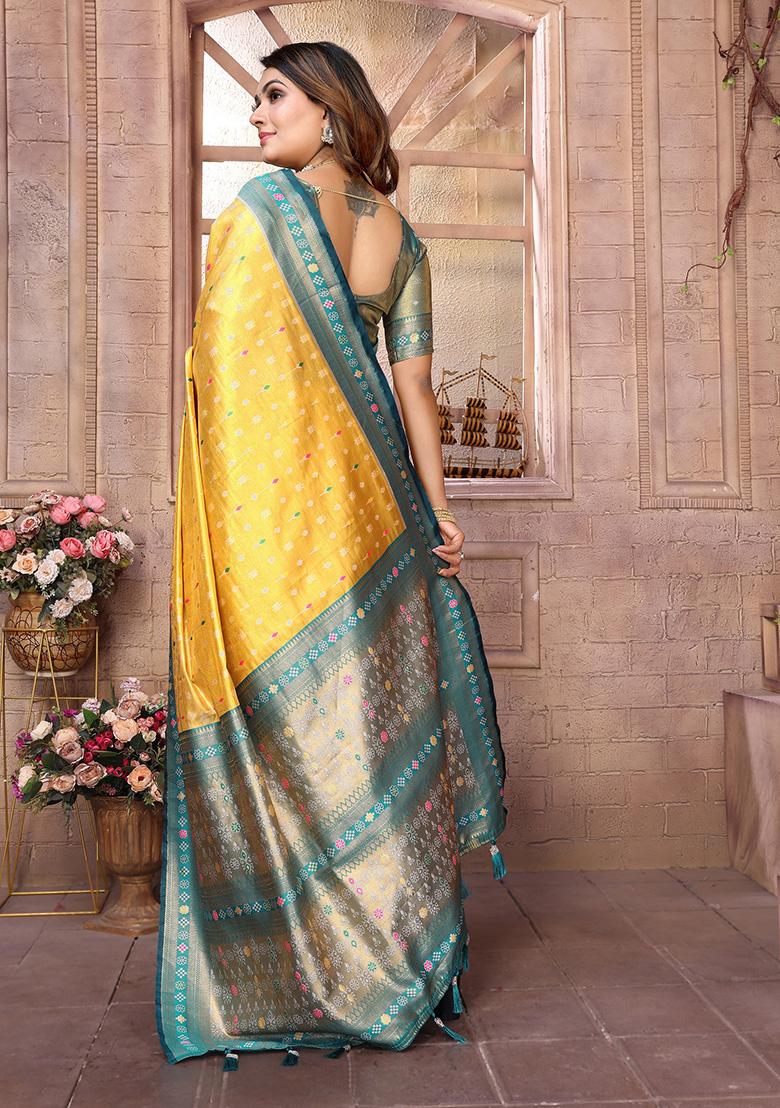Yellow Jacquard Tissue Saree Set