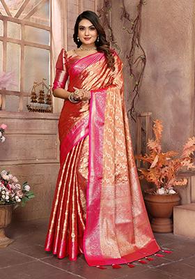 Orange Jacquard Tissue Saree Set