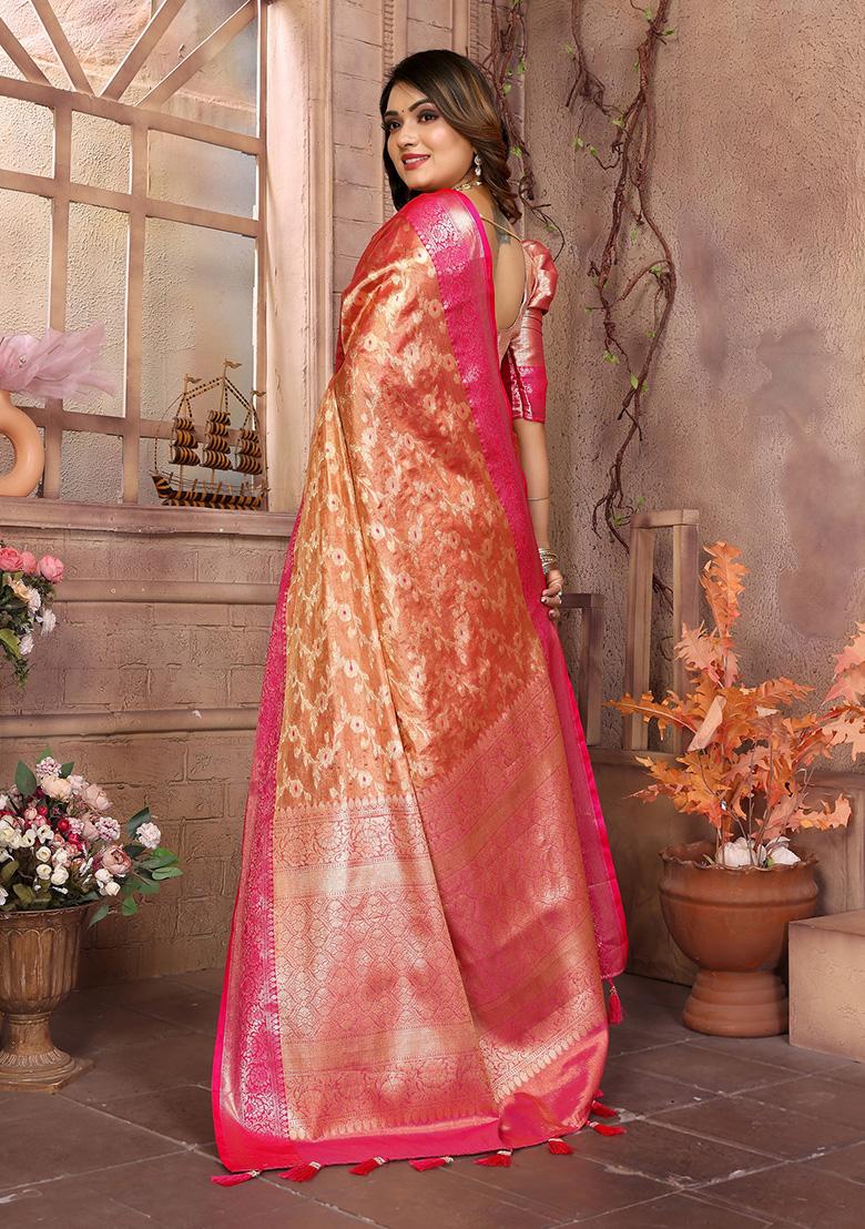Orange Jacquard Tissue Saree Set