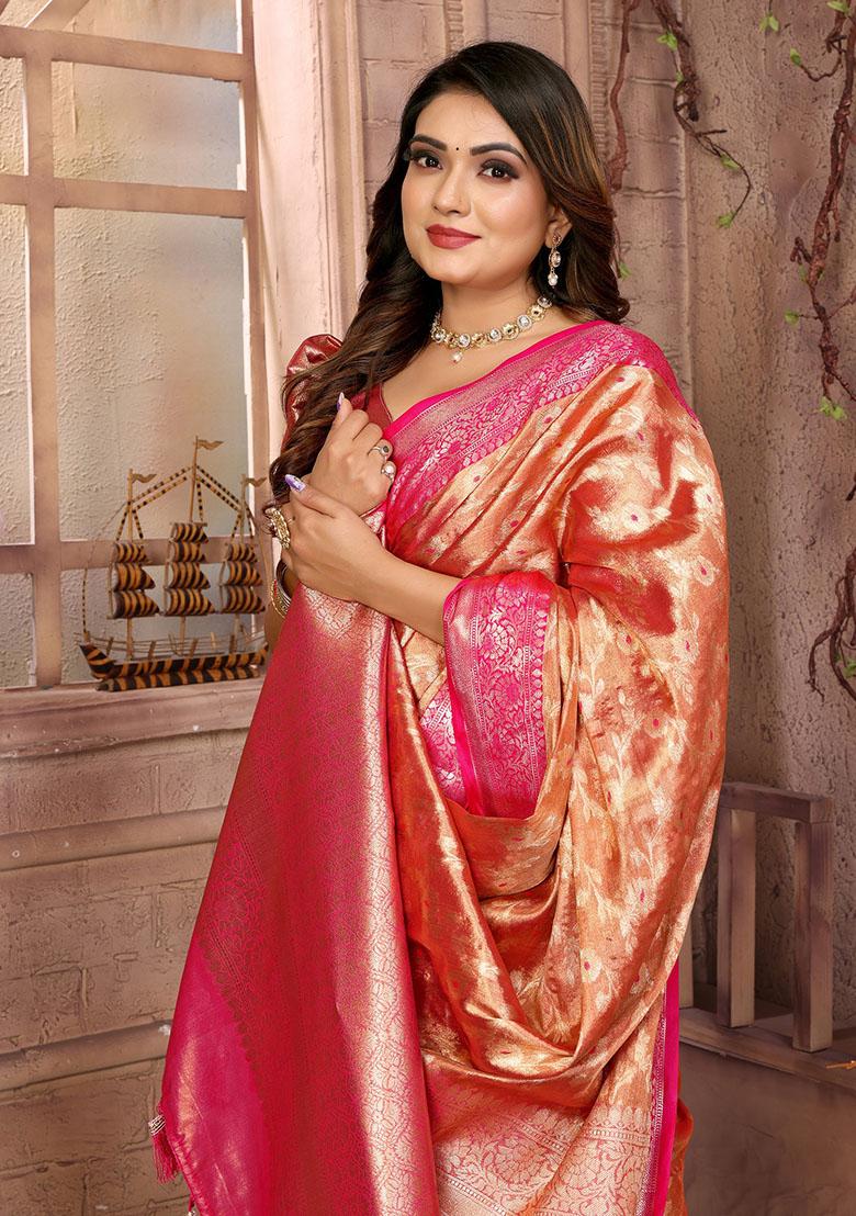 Orange Jacquard Tissue Saree Set