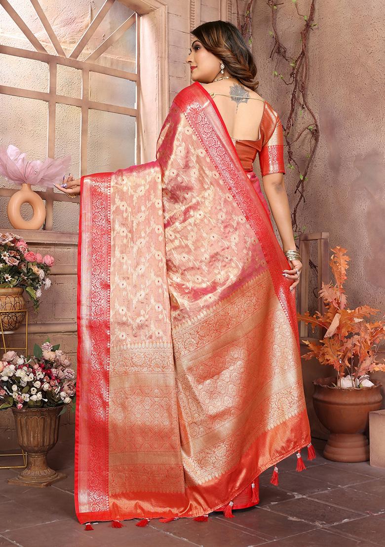 Pink Jacquard Tissue Saree Set
