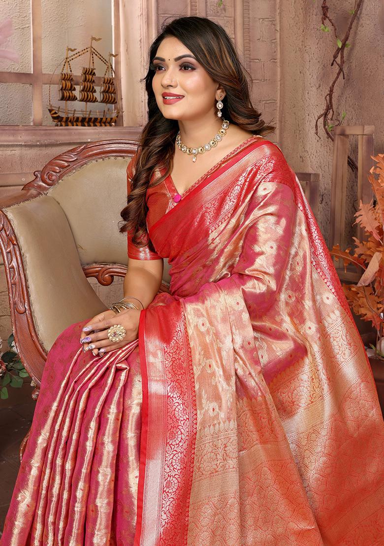 Pink Jacquard Tissue Saree Set