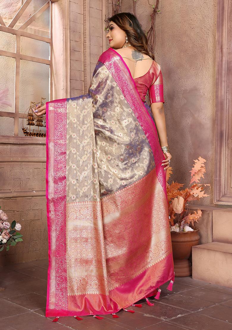 Sky Blue Jacquard Tissue Saree Set