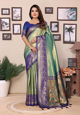 Pista Green Jacquard Tissue Saree Set