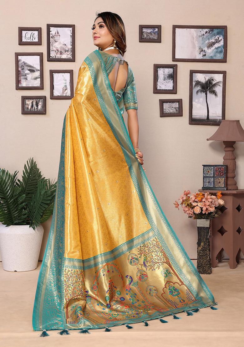 Yellow Jacquard Tissue Saree Set