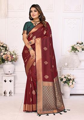 Maroon Jacquard Silk Saree Set