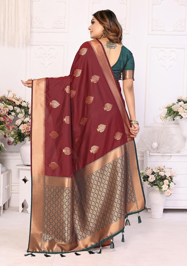 Maroon Jacquard Silk Saree Set