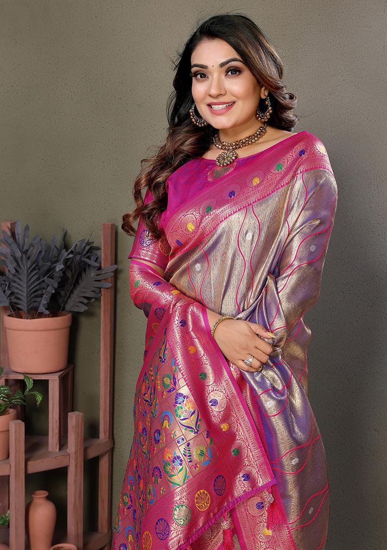 Sky Blue Jacquard Tissue Saree Set