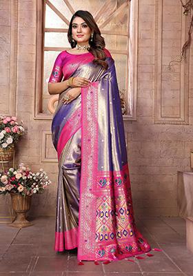Blue Jacquard Tissue Saree Set