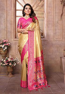 White Jacquard Tissue Saree Set