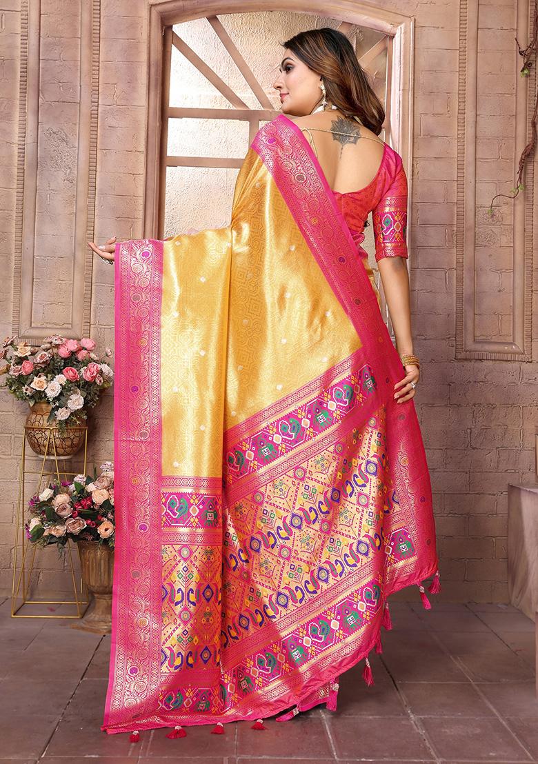 Mustard Yellow Jacquard Tissue Saree Set