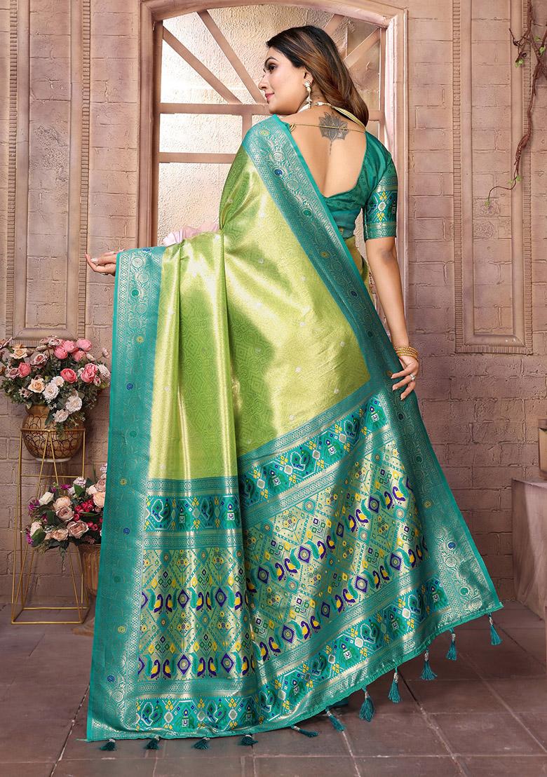 Parrot Green Jacquard Tissue Saree Set