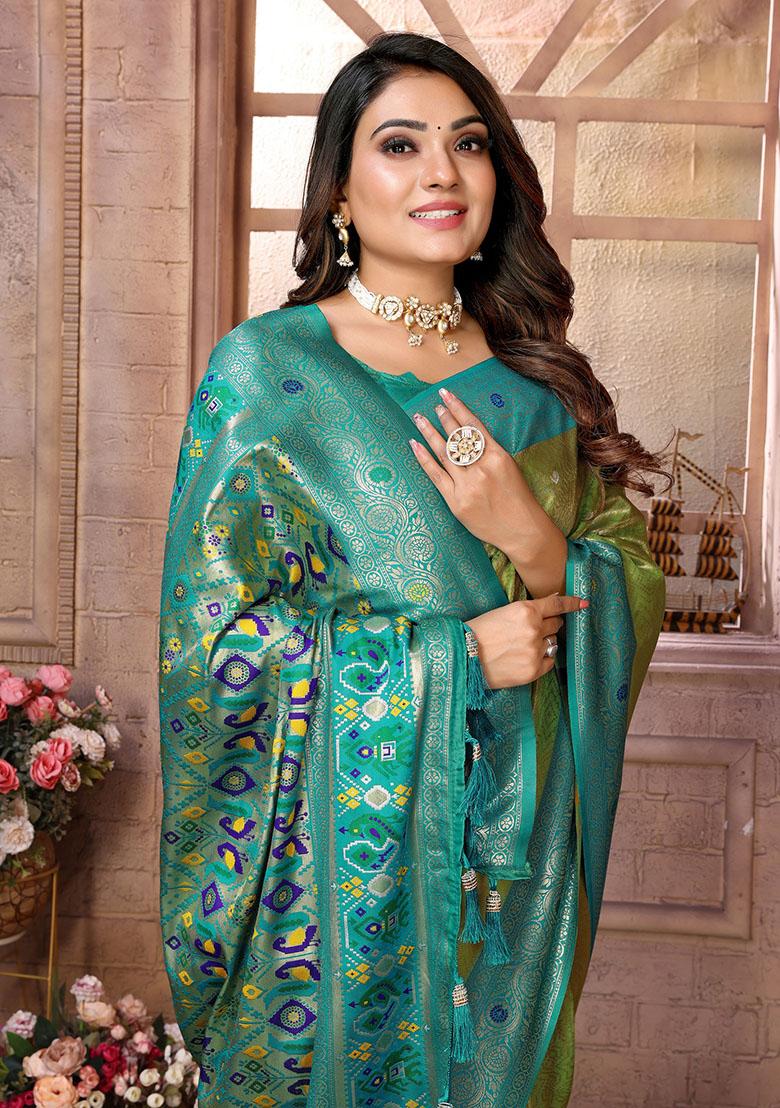 Parrot Green Jacquard Tissue Saree Set