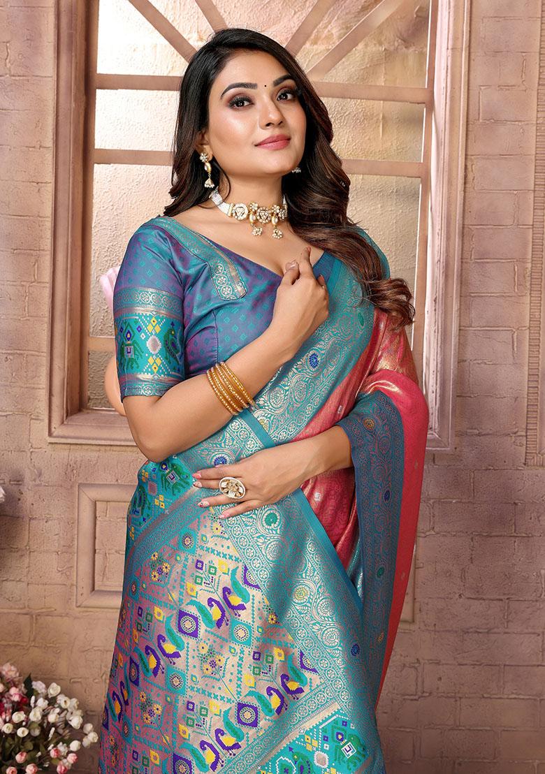 Peach Jacquard Tissue Saree Set