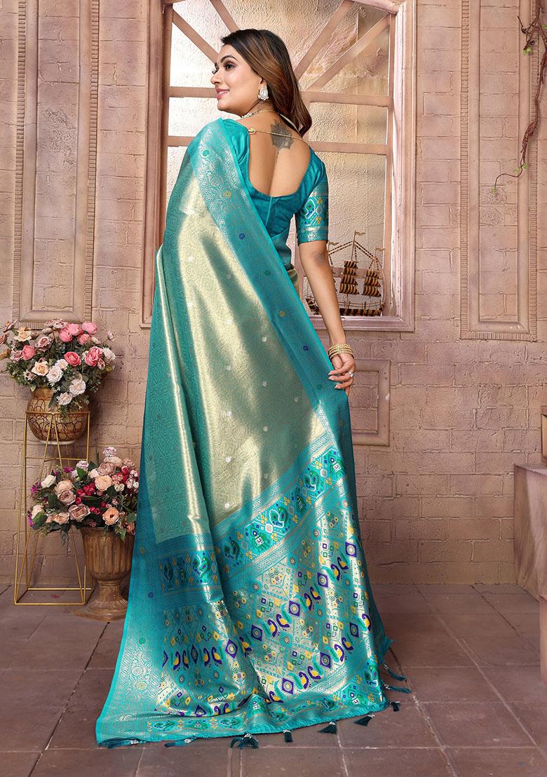Rama Blue Jacquard Tissue Saree Set