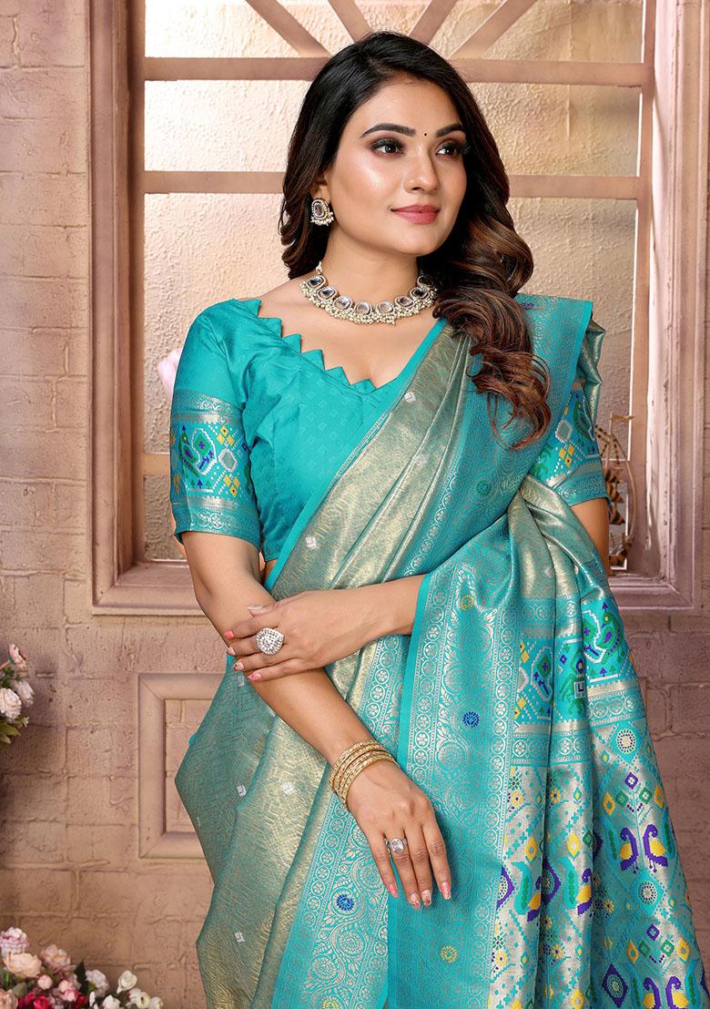 Rama Blue Jacquard Tissue Saree Set