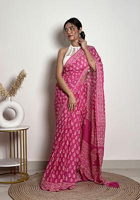 Pink Printed Cotton Saree