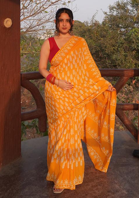 Yellow Printed Cotton Saree