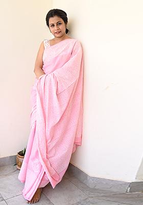 Pink Printed Cotton Saree