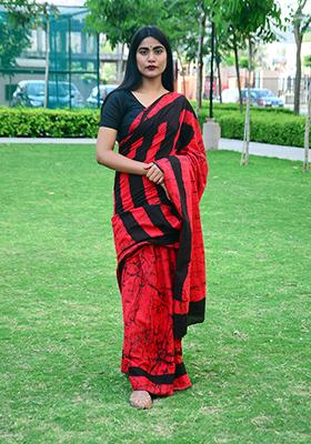Red Printed Cotton Saree