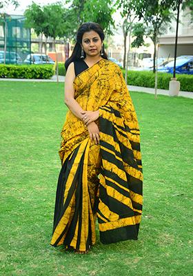 Yellow Printed Cotton Saree