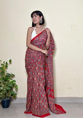 Red Printed Cotton Saree