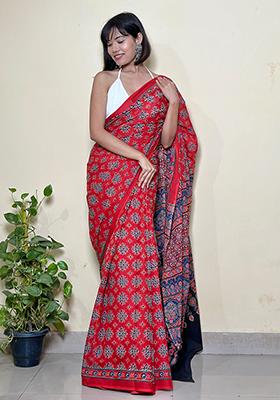 Red Printed Cotton Saree